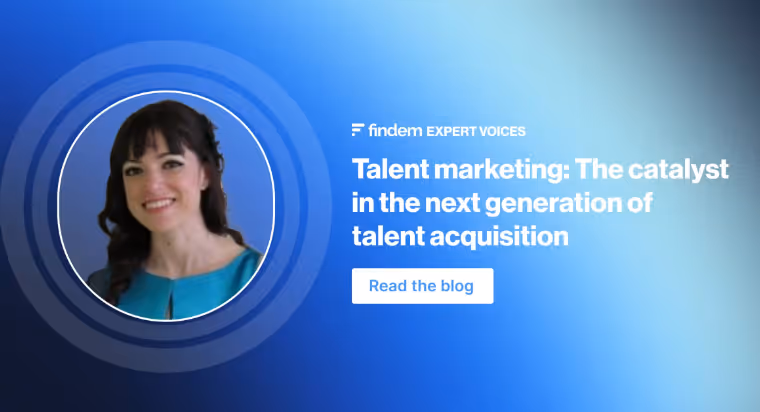 Portrait of a woman next to text about talent marketing as the next generation of talent acquisition.